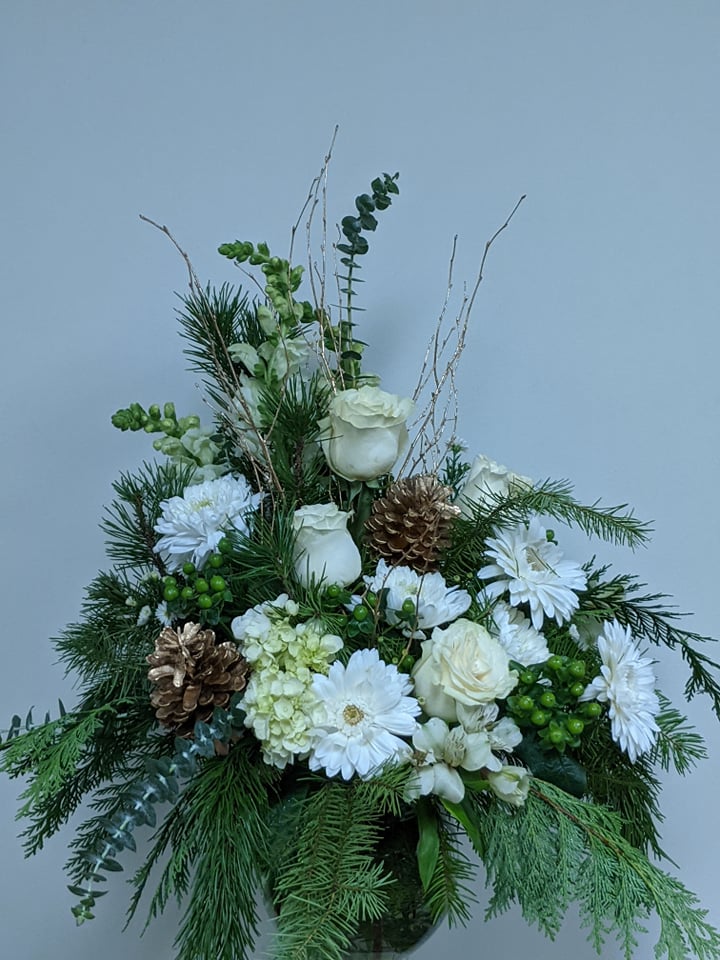 Snowy Dreams' - All-White Winter Floral Arrangement with Cedar