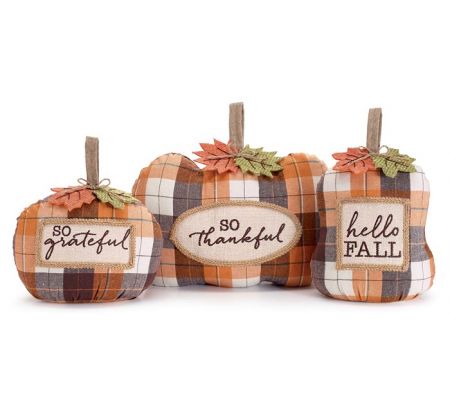 Plaid Pumpkin Trio set with message