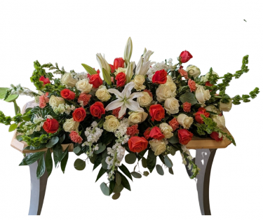 Orange and White Casket Spray