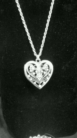Filagree Crystal Puff Heart Necklace